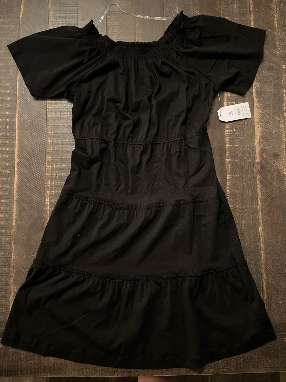 Time and Tru Black Tiered Midi Dress Lightweight Cotton Peasant Style